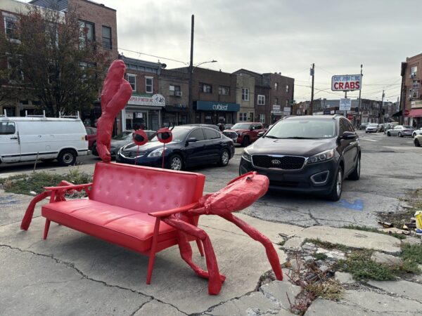 The artist behind the ‘Boob Garden’ and ‘Rave Coffin’ strikes again with ‘Crab Couch’ in South Philly