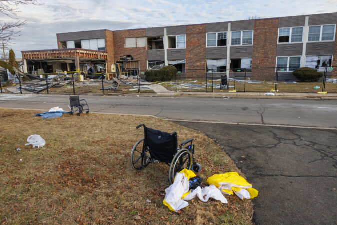 Wheelchairs and devastation on Christmas morning at the Bristol Health & Rehab Center, two days after the fatal explosion.