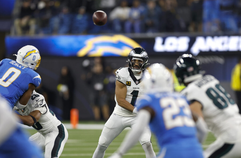 Eagles quarterback Jalen Hurts has maintained a 46.3 passer rating when under pressure since Week 10.