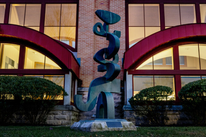The meaning of a sculpture outside the Cherry Hill library is up to you