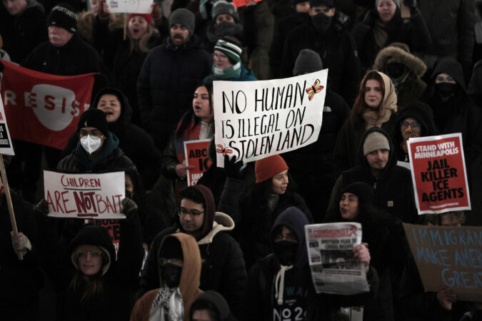 Photos: Opponents of ICE gather in Center City to show support for Minneapolis
