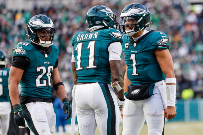 Jalen Hurts (right), A.J. Brown and Saquon Barkley did not collectively have a banner year... but it wasn't 100% bad.