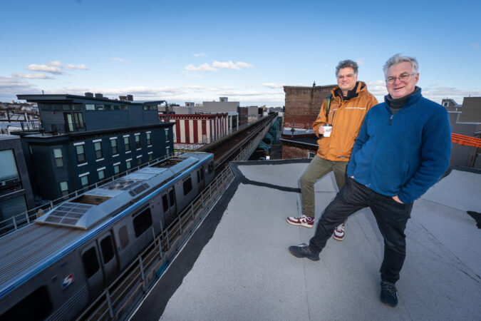 Rafi Licht (left) and his business partner, Jonathan Auerbach, at the building they are developing that used to be Mighty Mick's gym from the "Rocky" movies, at 2145 N. Front St.