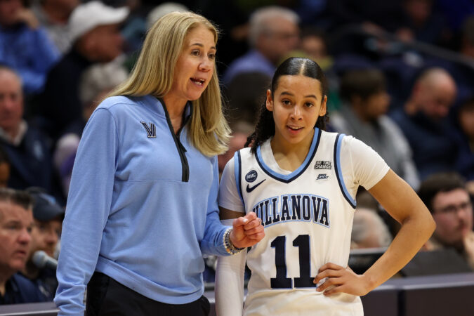 Despite falling to Marquette on Sunday, Villanova star Jasmine Bascoe, here with coach Denise Dillon, put together a strong performance.