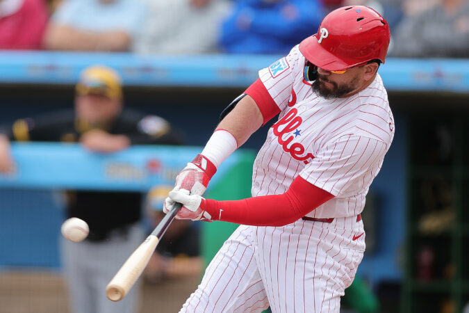 Kyle Schwarber hits a solo home run for the Phillies in the first inning against the Pittsburgh Pirates.