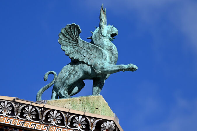 A griffin on the roof of the northern wing of the Philadelphia Art Museum Jan 7, 2026. It inspired the new logo when the museum announced a name change Oct. 8 as part of a larger rebranding. The “new” name was changed back to Philadelphia Museum of Art at a special meeting Feb. 4.