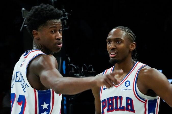 Tyrese Maxey finished a highlight-reel dunk over Anthony Edwards. VJ Edgecombe was not impressed.