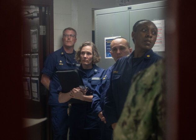 Officers from the U.S. Public Health Service attend a training on medical evacuation for immigrants detained at Guantánamo Bay, Cuba, on April 3, 2025.
