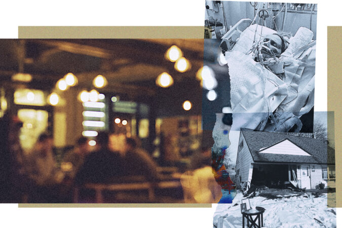 Staff illustration by Anton Klusener about the FOP bar, 7C Lounge, that has been linked to two DUIs and a third crash kept secret.