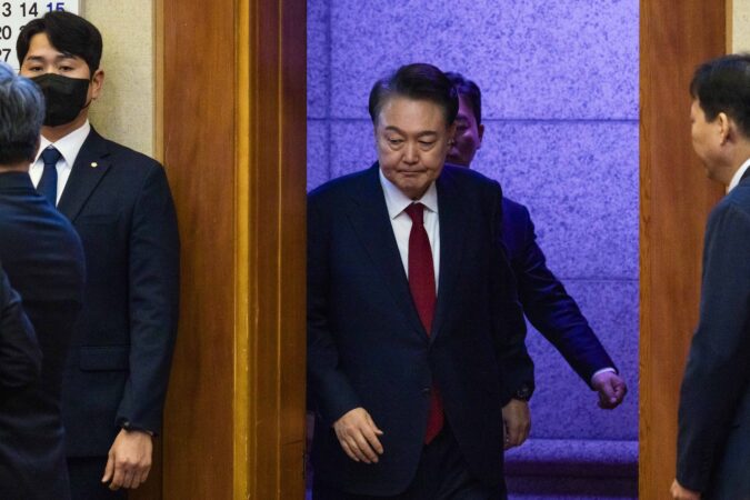 Yoon Suk Yeol, then South Korea's president, attends his impeachment trial in Seoul in February 2025.