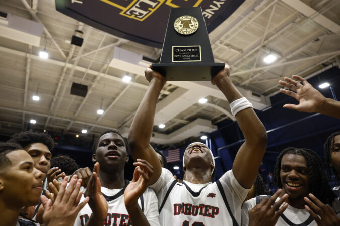 Imhotep celebrates its record sixth straight Philadelphia Public League title on Sunday at La Salle.