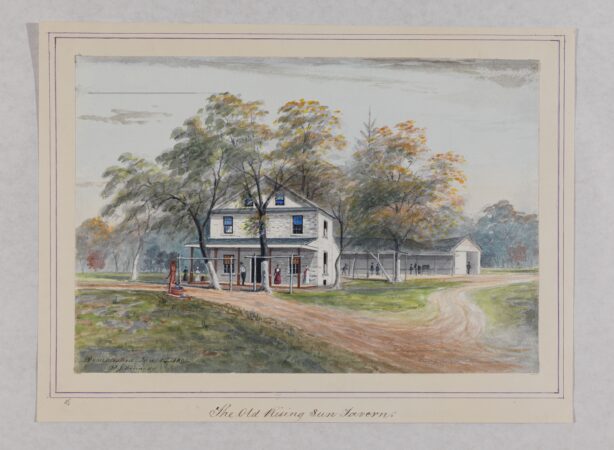 David J. Kennedy's watercolor of the The Rising Sun Tavern, circa the late 1800s, where it is believed America's first abolitionist meeting was held.