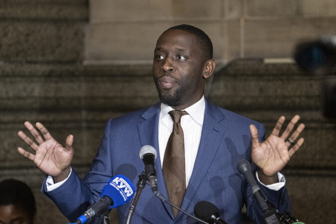 Councilmember Isaiah Thomas speaks during a press conference in March 2023 at Philadelphia City Hall.