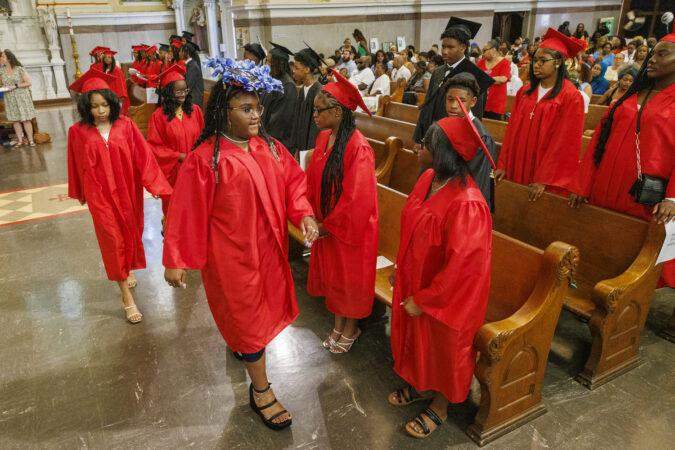 Graduation ceremony for members of the 8th grade class at The DePaul Catholic School in Germantown section of Philadelphia in 2024.