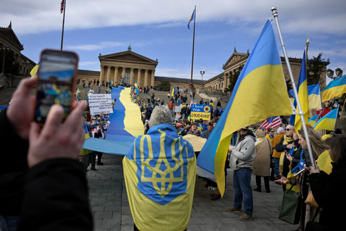 Philly-area Ukrainians and Iranians march from the Art Museum to City Hall