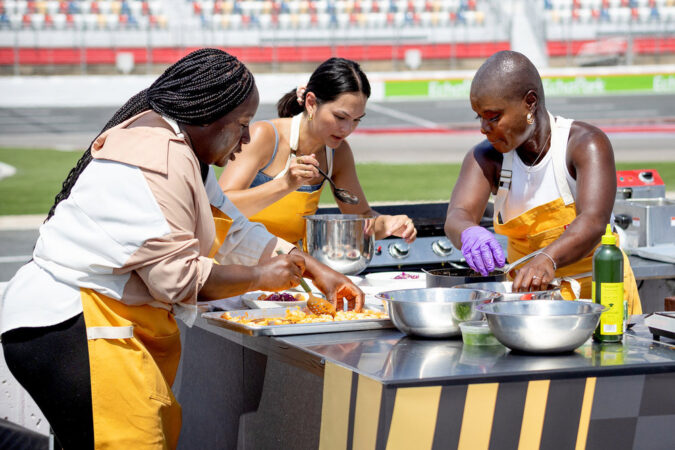 Chefs Nana Araba Wilmot (left), Duyen Ha, and Day Joseph compete on season 23 of Bravo's "Top Chef."