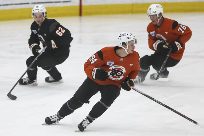 Porter Martone was on the ice Monday for his second development camp despite his playoff heroics last year with the Flyers.