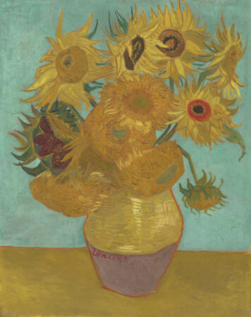 The Philadelphia Museum of Art's Sunflowers, 1889, Vincent Willem van Gogh (Dutch, 1853 - 1890). Oil on canvas, 36 3/8 × 28 inches (92.4 × 71.1 cm) Framed: 46 3/4 × 39 1/8 × 2 1/4 inches (118.7 × 99.4 × 5.7 cm), The Mr. and Mrs. Carroll S. Tyson, Jr., Collection, 1963, 1963-116-19.