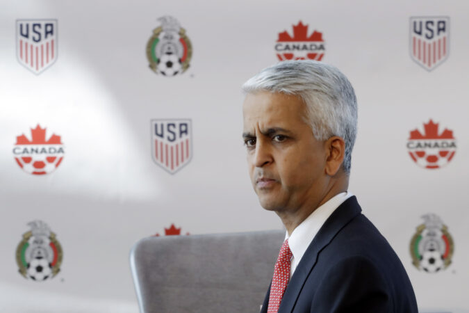 Former U.S. Soccer Federation president Sunil Gulati in 2018, when the U.S. launched its joint bid with Canada and Mexico to host the 2026 men's World Cup.