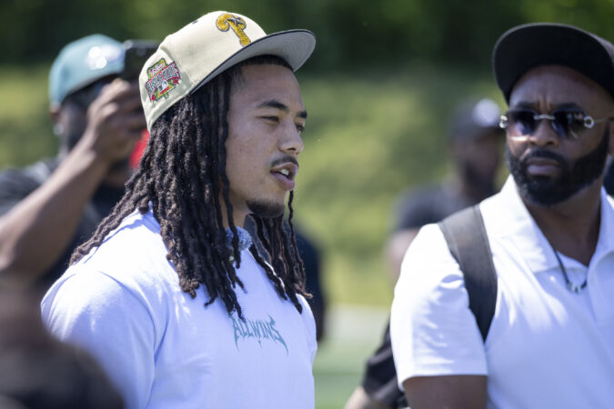 Eagles rookie Makai Lemon attends Open Door Abuse Awareness and Prevention football combine to inspire the youth