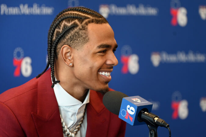 Sixers first-round draft pick Labaron Philon Jr. was introduced at the team's practice facility on Thursday.