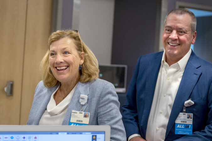 Inspira Health CEO Amy B. Mansue (left) said New Jersey hospitals are going to have to change they way they operate to bring expenses in with revenue when they lose an estimated $3.6 billion in Medicaid revenue through 2032. Mansue is shown with Inspira's chief operating officer Warren E. Moore in 2024.