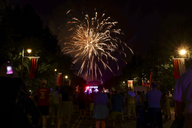 Fireworks fill the sky at the One Philly: Unity Concert for America on the Benjamin Franklin Parkway on Sunday, July 5, 2026 in Philadelphia.