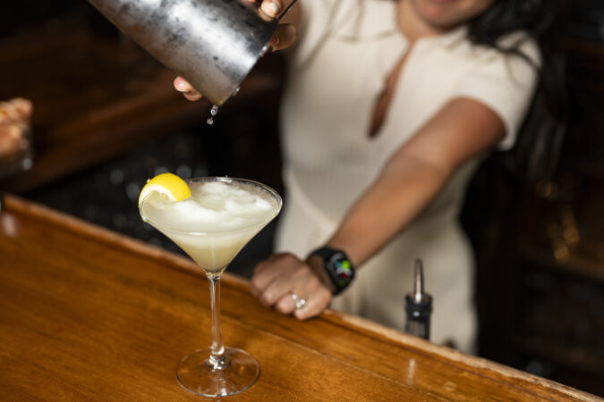 The Iceberg martini from Saloon, made with lemon water ice from John’s Water Ice.
