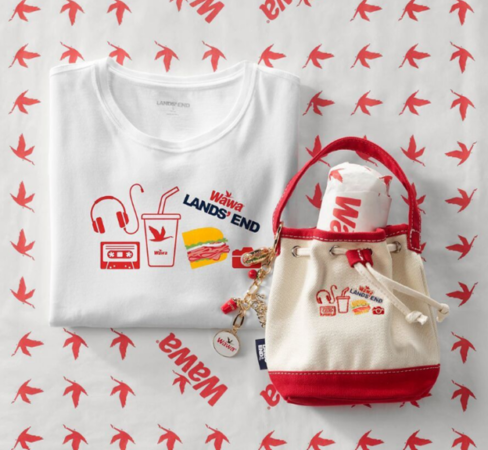 The Shorti® Tote from Wawa and Land's End, along with a collaboration branded t-shirt and bag charm.