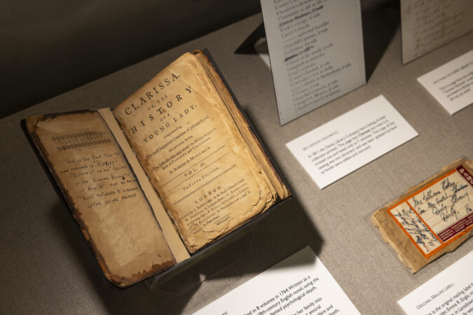 Volume four of "Clarissa" sits inside a display case at the Darby Free Library. "Clarissa," an English literature classic published in 1748, was lent out in the mid-1800s and didn’t find its way home until 1947.