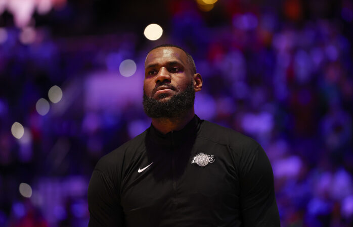 File Image: Los Angeles Lakers forward LeBron James during player introduction against the Sixers on Monday, November 27, 2023 in Philadelphia.