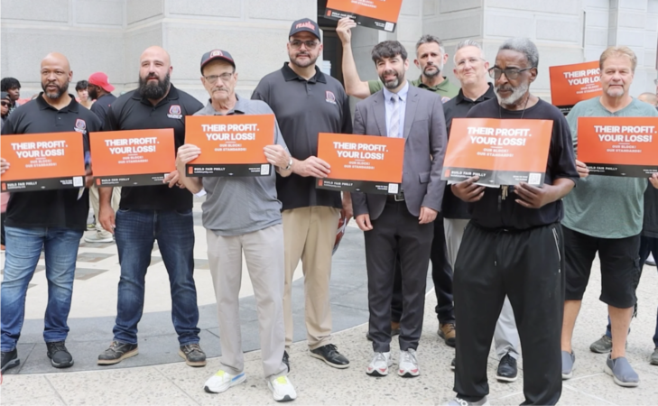 The Eastern Atlantic States Regional Council of Carpenters rally outside of City Hall in support of Build Fair Philly.