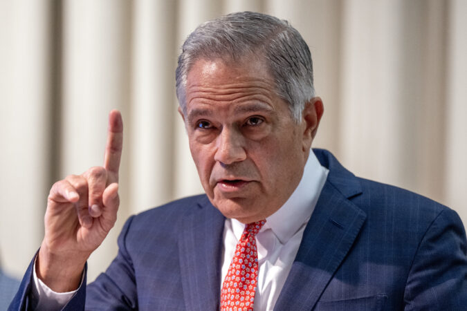 In this September file photo, District Attorney Larry Krasner announces a series of community conversations to discuss the Trump administration. Hundreds of employees in his office are attempting to unionize.