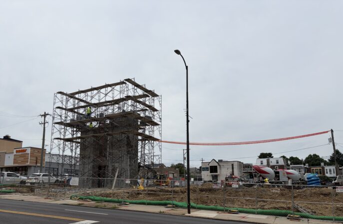 Construction is underway on a new 40-apartment complex and commercial space at Route 611 and Cherry Street in Jenkintown. Workers demolished the old Helweg funeral home on the site earlier this month.