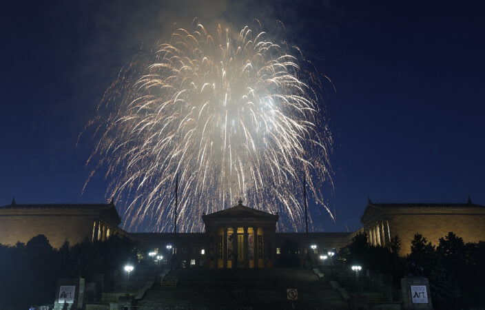 Fireworks over the Philadelphia Museum of Art along the Benjamin Franklin Parkway on Friday, July 4, 2025.