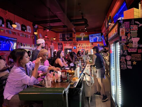 Fans take in the WNBA All-Star Game at Marsha's, a women's sports bar on South Street, on Saturday.